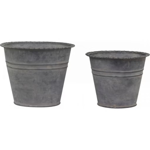 Ensemble de 3 jardinières en métal galvanisé avec détails en laiton doré et poignées, style vintage côtelé, pots de fleurs d'intérieur/extérieur - Product Image 4