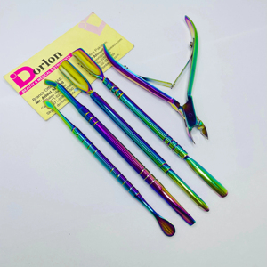 Empujador de cutículas de uñas de doble cabeza reutilizable de acero inoxidable recubierto de arcoíris de calidad superior para limpieza de uñas - Product Image 1