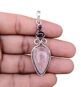 Pendentif classique fait main 925 bijoux en argent massif pour femmes 925 argent Sterling Rose Quartz pierre précieuse Style Boho pendentif cadeau - Product Image 1