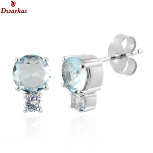 Elegant luxury <b>fine</b> jewellery <b>earrings</b> 925 sterling silver natural blue topaz CZ multi gemstone halo <b>stud</b> <b>earring</b> wholesale - Product Image 4