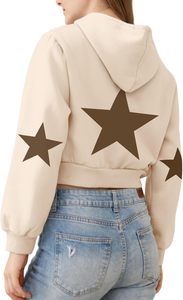 Sudadera con Capucha Corta Estampada con Estrellas para Mujer, Transpirable, de Moda Otoñal, Fabricantes de Alta Calidad, Sudadera Informal Personalizada - Product Image 2