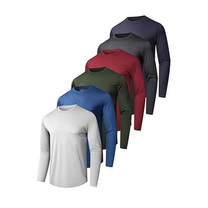 เสื้อยืดแขนยาวผู้ชาย สีพื้น แห้งเร็ว ผ้าถัก คอโอ ทรงหลวม สวมใส่สบาย ผ้าฝ้าย 100% ระบายอากาศได้ดี - Product Image 5