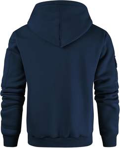 Neavy <b>Blue</b> Casual Pullover Hooded Sweatshirt <b>Long</b> <b>Sleeve</b> Quarter Zip Hoody <b>Tops</b> With Kangaroo Pocket for men. - Product Image 3