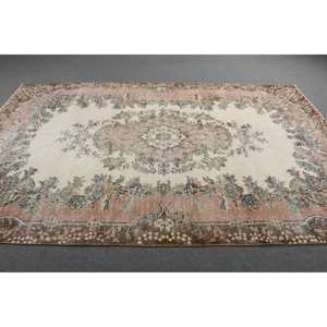 Vintage Turkish Rug, 6.4x10.1 ft Rug, <b>Brown</b> Solid <b>Wool</b> Rug - Product Image 3