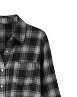Chemise boutonnée oversize à carreaux pour femme, noire et grise, à manches longues, en flanelle décontractée, tunique douce pour l'hiver, vente en gros