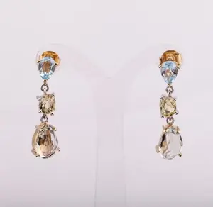 2024 Elegant Thailand Design Classic Drop <b>Earrings</b> for Women Natural Sky <b>Blue</b> <b>Topaz</b> Green Gold Silver 925 14K Gold Plated - Product Image 1