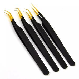 Pincettes d'extension de cils de qualité professionnelle, or noir, 45 degrés courbés, pointes fines, 9mm, outil d'isolation de ramassage de ventilateur - Product Image 6