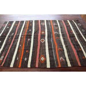 Turkish Rug, Large 5,8x9,1 ft Vintage Rug, <b>Brown</b> Orange Striped <b>Wool</b> Rug - Product Image 3