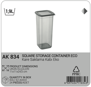 Caja de almacenamiento de alimentos ecológica de 1,9 L, contenedor de plástico cuadrado con tapa hermética, reutilizable y apilable para organización de despensa - Product Image 2