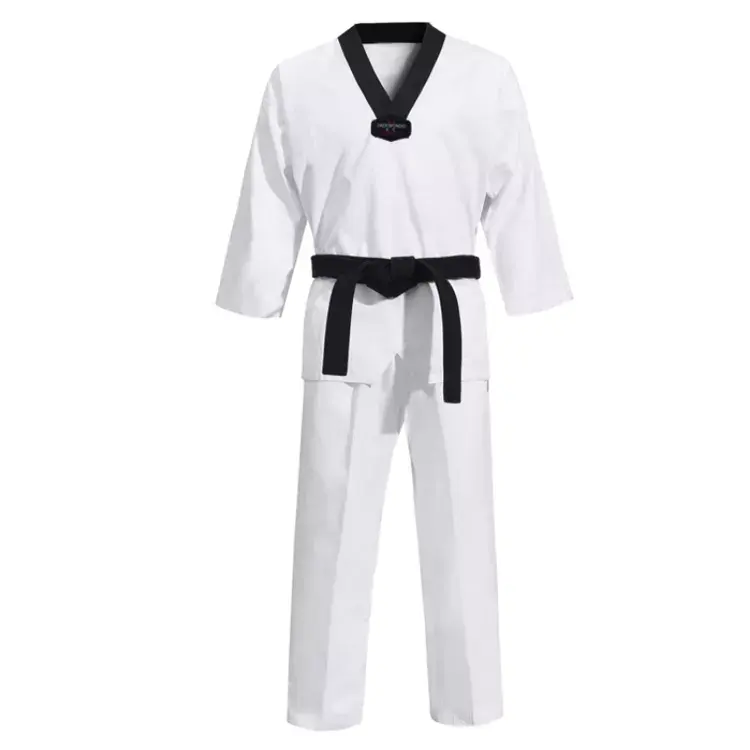 โปรโมชั่น Mooto Taekwondo Dobok WTF Dobok Taekwondo ชุดเข็มขัดผ้าฝ้ายสีแดงสีดำ-V คอ TKD เครื่องแบบ
