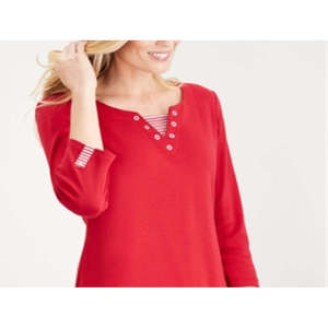 Maglia Casual Vintage da Donna Karen Scott, Taglia X-Large, a Righe con Scollo a V, Rossa con Ricamo a Occhielli e Decorazione Floreale per la Primavera - Product Image 2