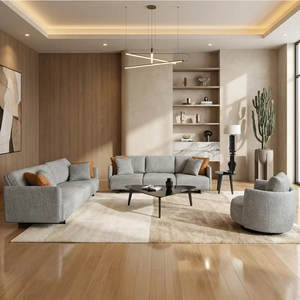 Canapé d'angle moderne de luxe en tissu trois places avec pieds en bois, accoudoirs rembourrés, dossier rigide - Gris inclinable pour salons - Product Image 2