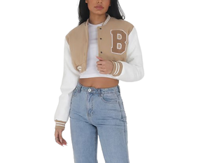 Blouson aviateur universitaire authentique grande taille avec logo personnalisé pour femmes et caractéristiques coupe-vent écologiques aspect laine taille personnalisable - Product Image 1