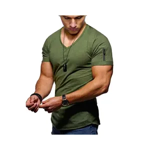 좋은 소재 OEM 서비스 뜨거운 가격 공장 속도 전문 제조 독특한 디자인 V 넥 남성 T 셔츠