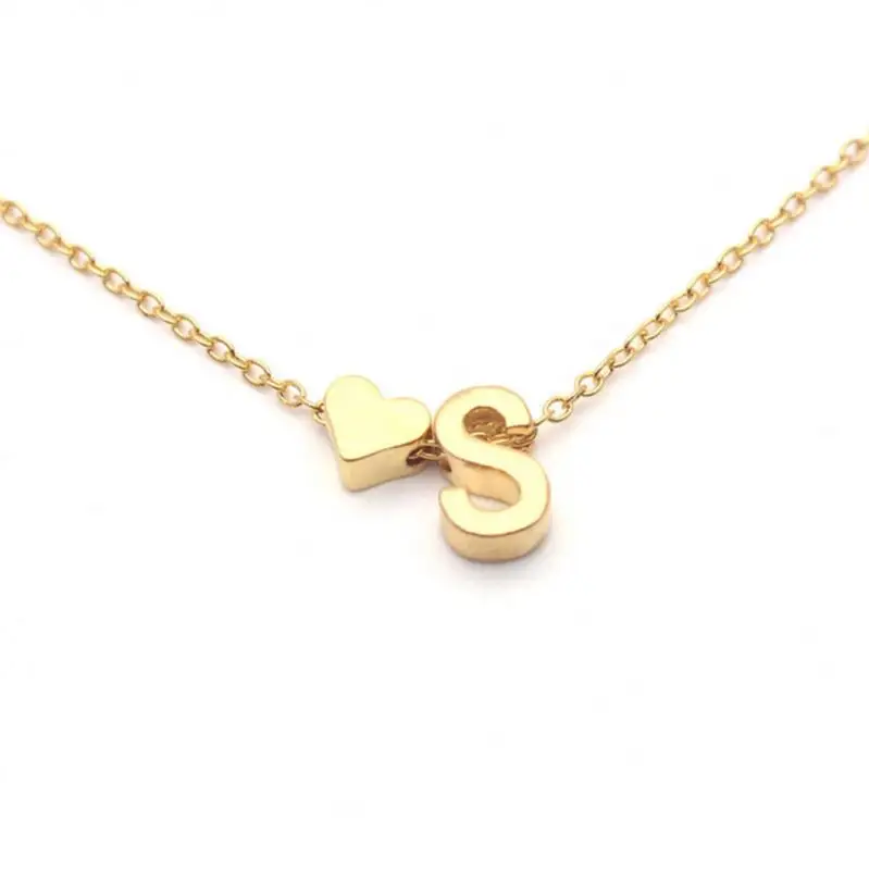 Großhandel Tiny Heart Dainty Initial Halskette Gold Silber Farbe Alphabet Buchstabe Name Choker Halskette