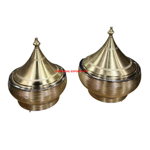 Calentador de alimentos de acero inoxidable, vajilla con acabado dorado, cazuela, olla caliente decorativa de metal de lujo para boda con tapa colgante - Product Image 6