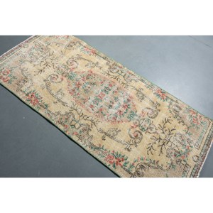 Tapis turc vintage de 29x64 pieds, tapis en laine tissé plat beige et vert avec support en latex pour décorations de salon - Product Image 4