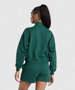 Sweat-shirt à fermeture éclair pour femmes pull surdimensionné Logo personnalisé Streetwear décontracté 100% coton demi-fermeture éclair à manches longues pull uni - Product Image 2