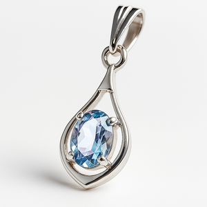 Collier pendentif ovale en topaze bleue en argent sterling fait à la main, plaqué rhodium, minimaliste, charme en pierre précieuse bleu ciel pour femmes - Product Image 4