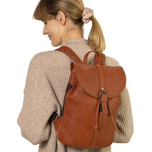 Genuine Buffalo Leather <b>Rucksack</b> RFID Designer Panelled Multipurpose <b>Travel</b> Laptop Backpack Zipper Brown for College Office Use - Product Image 1