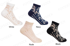 Foylock coreano personalizzato ricamato Logo Oem Design puro pizzo floreale senza Show maglia invisibile scollato 3D floreale calzini da donna - Product Image 2