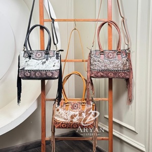 Vintage Fashion Large Capacity High-end Hand Tooled Leather <b>Concealed</b> Carry Fringe Tote Bag Genuine Leather Women Shoulder Bags - Product Image 1