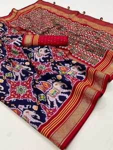 El último Sari de trabajo impreso Patola de seda pura de diseñador por Fab Zone - Product Image 4