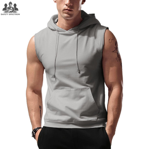Hoodie sans manches pour homme - Solide - 100% coton - Vêtements de sport |   Gilet de sport respirant et écologique |   Vente en gros, étiquette privée, OEM - Product Image 5