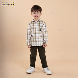 Camisa a Cuadros con Bordado de Ciervo para Niños Babeeni - 100% Algodón, Certificación OEKO-TEX, Retardante de Llama BC1427 - Product Image 4