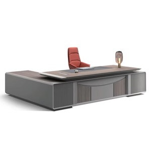 Grand bureau de direction en forme de I, mobilier de bureau modulaire en panneaux de bois, table de direction extensible de luxe, bureau commercial robuste - Product Image 3