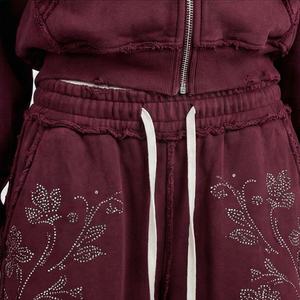 Conjunto de Chándal de Alta Calidad para Adultos, Hombres y Mujeres, con Logotipo Serigrafiado con Efecto Desgastado por el Sol y Pedrería, Conjunto de Dos Piezas, Suave - Product Image 5