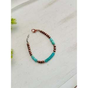 Navajo Beaded <b>Bracelet</b> with Kingman Turquoise & <b>Copper</b> Pearls Trendy Religious Ball Pattern for Parties or Gifts - Product Image 4