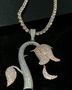 Élégant pendentif fleur rose en diamant de laboratoire 3 carats, entièrement serti, en argent sterling 925 véritable, breloque florale, bijoux hip-hop pour lui et elle - Product Image 5