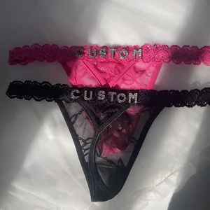 Nombre personalizado 2 unid/set letras de diamantes de imitación Cadena de cintura para mujer chica Sexy encaje String Bikini personalizar calzoncillos novia - Product Image 1