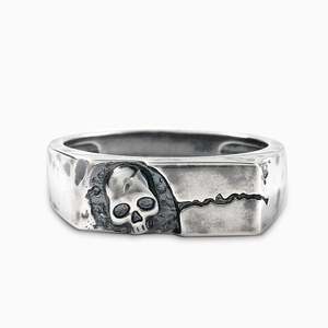 Jeulia Sterling Silver Vintage <b>Skull</b> Inlay Fashion Band <b>Ring</b> - Product Image 1