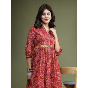 Vestido Midi Étnico de Algodón con Estampado Floral y Detalles de Espejo para Mujer, Color Granate, Talla XS, Transpirable, Ideal para Fiestas de Verano, Estilo Natural - Product Image 2