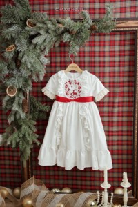 Wholesale 100% Cotton Mini Snow <b>Dress</b> for Baby Girls Christmas Collection with White <b>Dress</b> Red Embroidery Design ODM Supply - Product Image 3