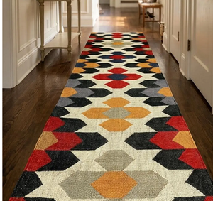Tribal Boho Handwoven Wool Jute <b>Runner</b> <b>Rug</b> Geometric Kilim Carpet Rustic Farmhouse Floor Decor for Hallway Bedroom Living Room - Product Image 1