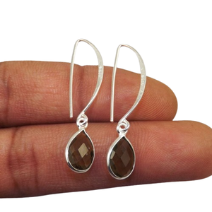 Boucles d'oreilles pendantes en argent sterling massif 925 faites à la main Simple Quartz fumé pierres précieuses meilleurs bijoux de mode pour les femmes fête mariage - Product Image 1