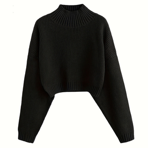 Suéteres con Logotipo Personalizado al por Mayor, Suéteres de Algodón para Mujer, Suéteres Holgados de Cuello Redondo y Manga Larga en Color Sólido - Product Image 6