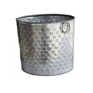 Jardinière de fleurs ronde en fer galvanisé au design élégant avec poignée pour décor intérieur et extérieur Pot de plantes fait main - Product Image 2