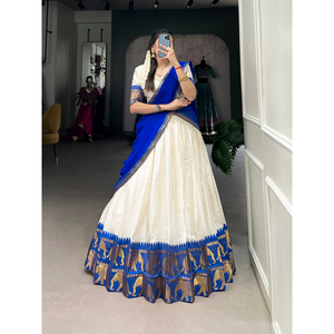 Lehenga Choli Heavy Chex en poly coton de designer avec tissage Zari pour la fête de mariage et la mariée - Product Image 3