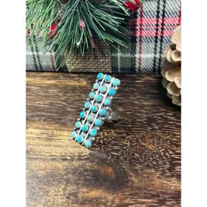 Navajo-Made <b>Statement</b> <b>Ring</b> with Kingman Turquoise & Sterling <b>Silver</b> Cluster Bezel Setting Size 8.75 for Everyday Wear - Product Image 4
