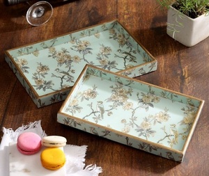 Bandeja para servir artesanías internacionales, juego de tres: Bandeja de madera con estampado de esmalte para decoración de vajilla - Product Image 4