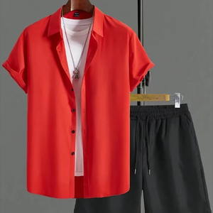 Conjunto personalizado de pantalones cortos con estampado 3D para hombre, 100% de algodón con cuello vuelto, conjuntos de camisetas, pantalones cortos transpirables de verano, conjunto de camisa - Product Image 4