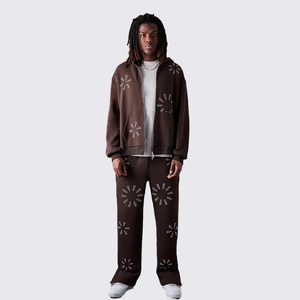 Ensemble de pantalons de survêtement zippés de qualité supérieure pour hommes Survêtements à capuche d'hiver avec polaire en coton lourd et sérigraphie - Product Image 1