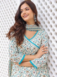 Mujeres étnicas Floral Impreso Hilo Trabajo Angrakha Anarkali viscosa Kurta Con Pantalones Dupatta indio Pakistán Salwar kameez - Product Image 2
