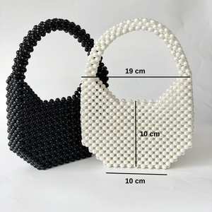 Modern Ivory Pearl Beaded <b>Plastic</b> Storage <b>Bag</b> | <b>Large</b> Handmade Statement Purse Shoulder <b>Bag</b> | Wardrobe-Friendly Durable Handbag - Product Image 3