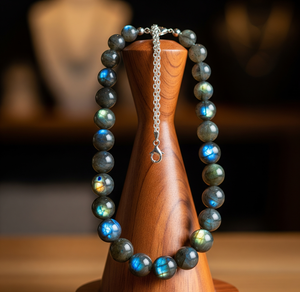 Women's 18-Inch Silver 925 Lock Hand Knotted Design Fashion Accessory High Quality Natural <b>Labradorite</b> Stone Beaded Gift - Product Image 1