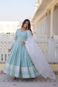 Dernier créateur de robe Anarkali Fab Zone fil à broder en fausse georgette Work High Party Wear Salwar Lehenga Choli fantaisie - Product Image 2